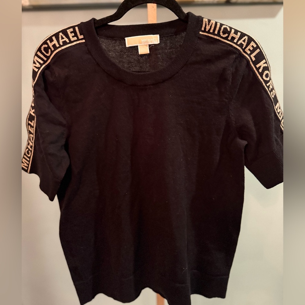 Michael Kors Black Short Sleeve T-Shirt with Gold Accents